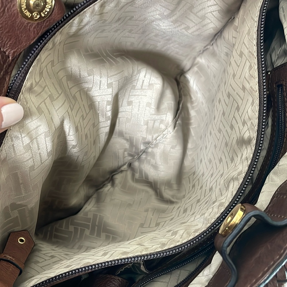 Cole Haan Brown Pebbled Leather Braided Handles Large Shoulder Bag - Picture 8 of 16